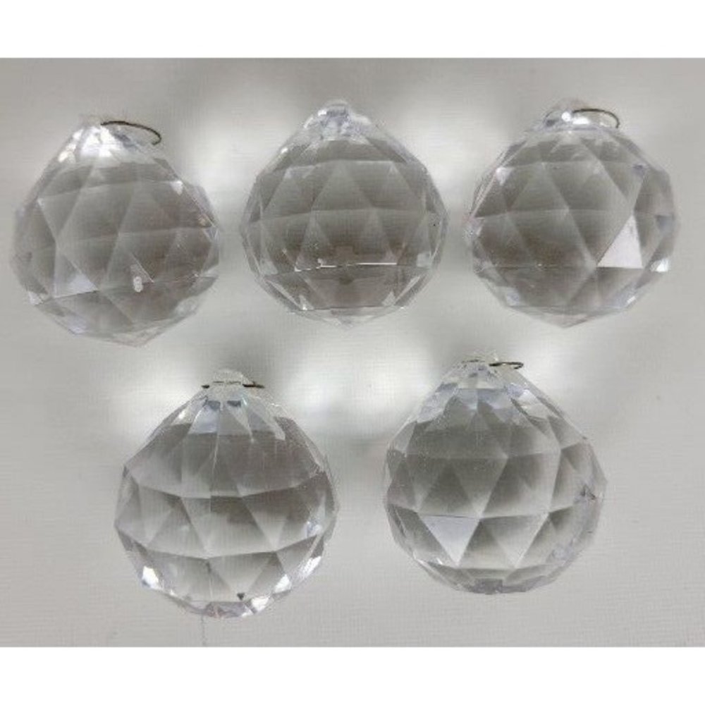 Lot of 5 Acrylic Lucite Faceted Round Prism Balls Chandelier Replacement 1.5"